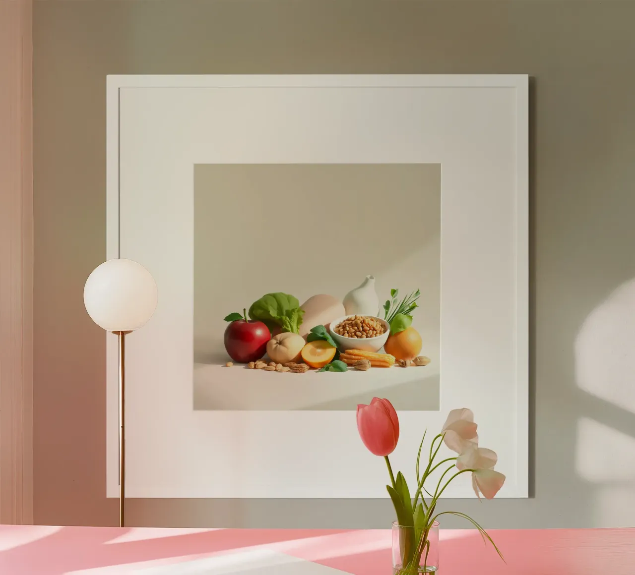 Una vivace composizione di frutta, verdura e noci fresche poster da DesignDoodle