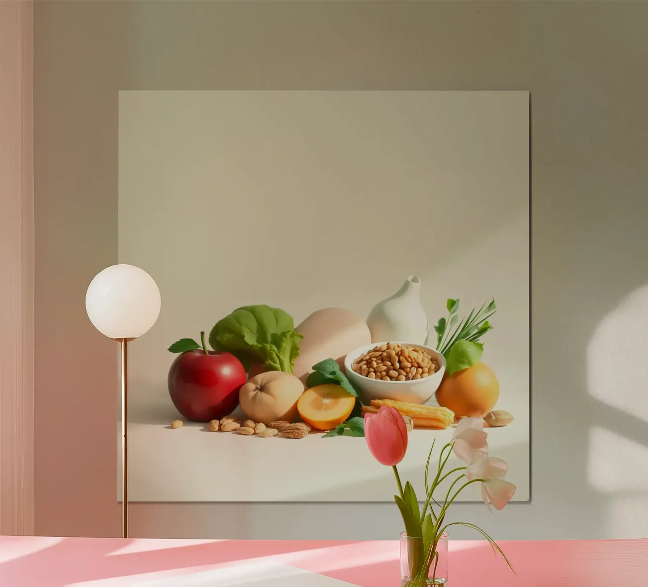 Una vivace composizione di frutta, verdura e noci fresche poster da DesignDoodle