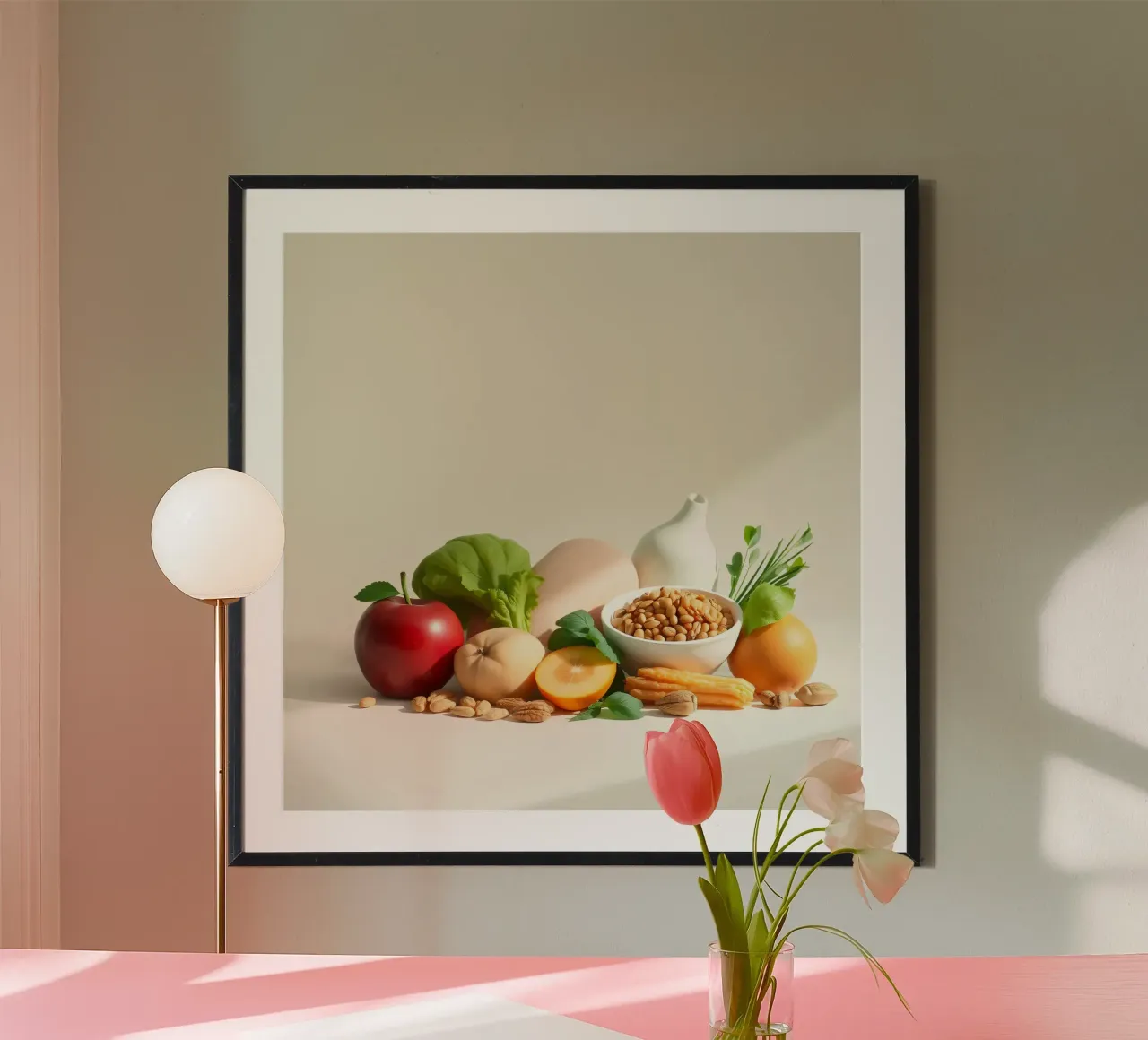 Una vivace composizione di frutta, verdura e noci fresche poster da DesignDoodle