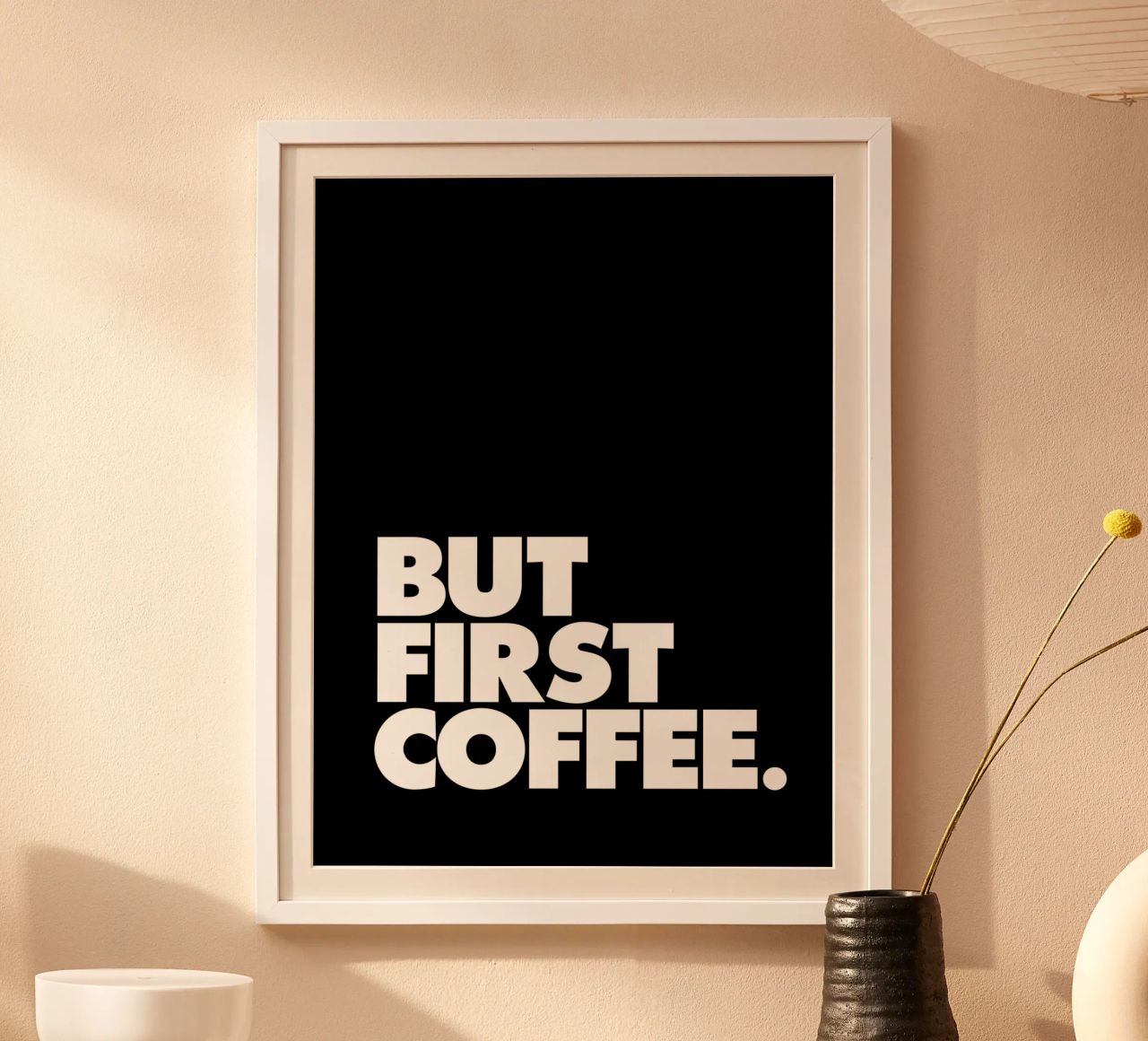 Aber zuerst Kaffee Schwarz-Weiß-Typografie drucken Poster von THE MOTIVATED TYPE