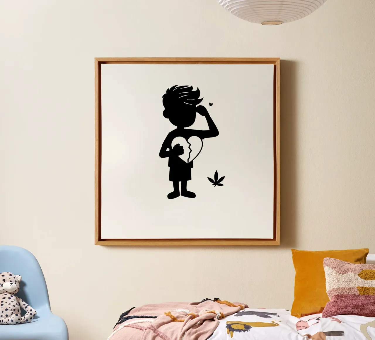 Een silhouet van een jongen met een gebroken hart symbool canvas met Baklijst van DesignDoodle