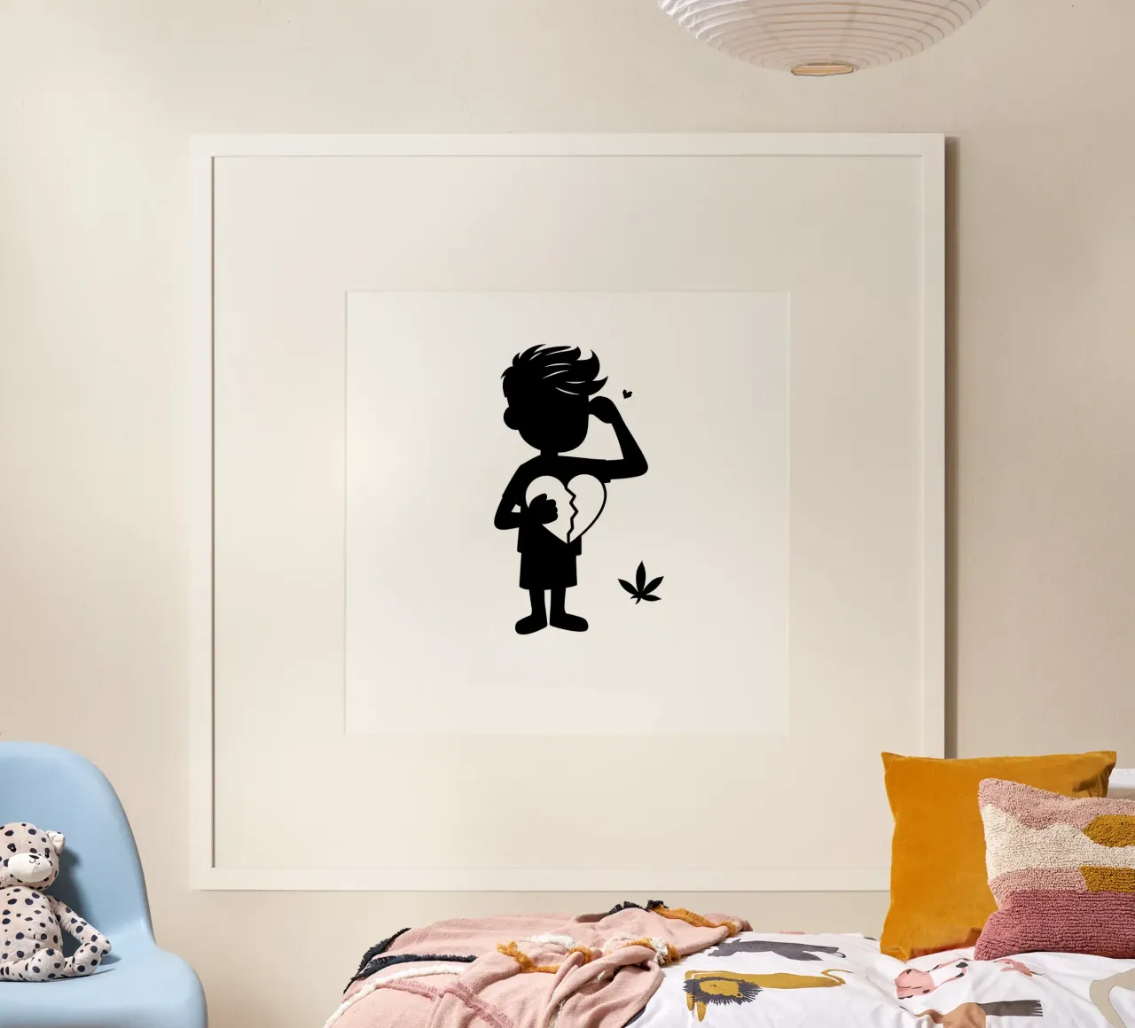 La silhouette di un ragazzo che tiene in mano il simbolo di un cuore spezzato poster da DesignDoodle