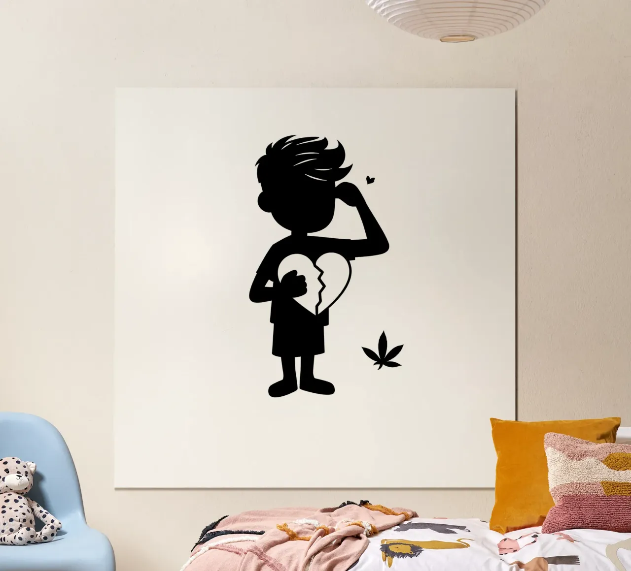 La silhouette di un ragazzo che tiene in mano il simbolo di un cuore spezzato poster da DesignDoodle