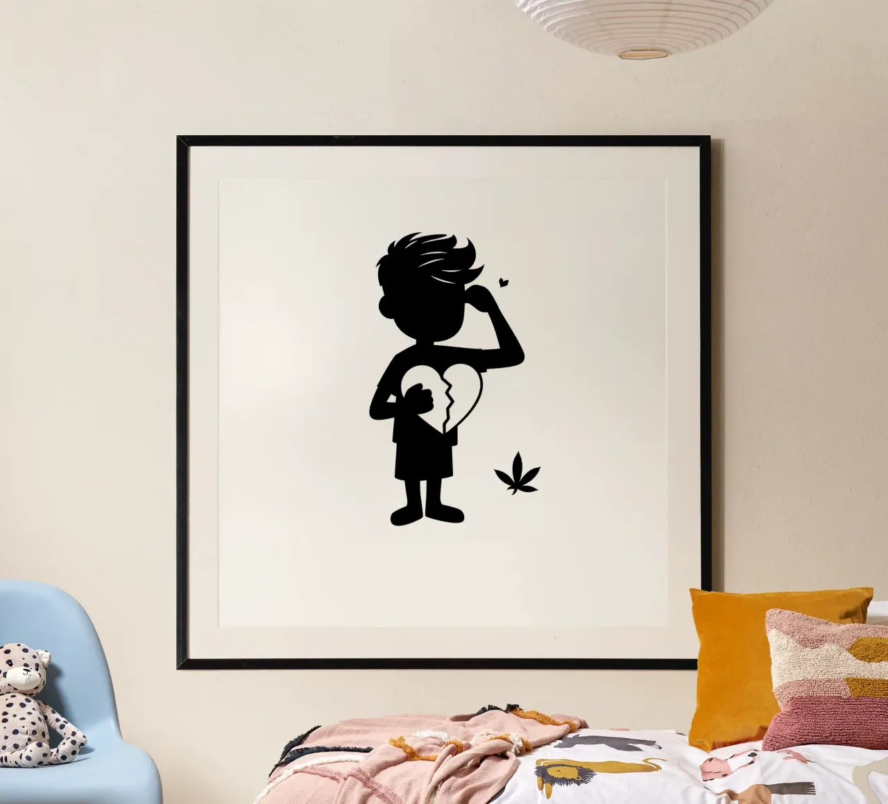 La silhouette di un ragazzo che tiene in mano il simbolo di un cuore spezzato poster da DesignDoodle