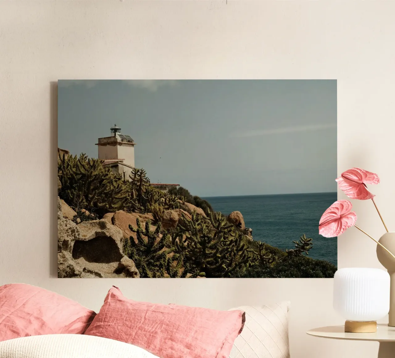 Lighthouse Overlooking the Sea tela con Cornice a cassetta da FujiPrints
