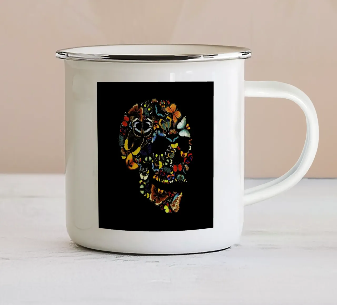 Butterfly Skull Vintage tazza in smalto da Tobe Fonseca