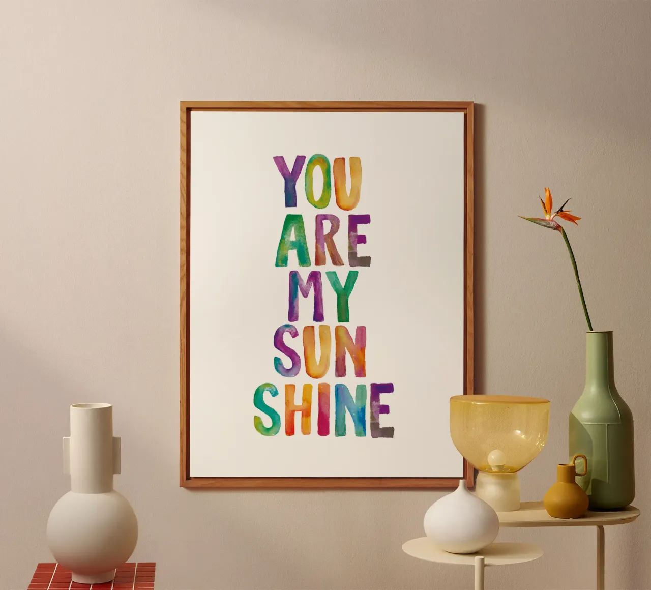 You Are My Sunshine - Design tipografico arcobaleno alluminio dibond da THE MOTIVATED TYPE