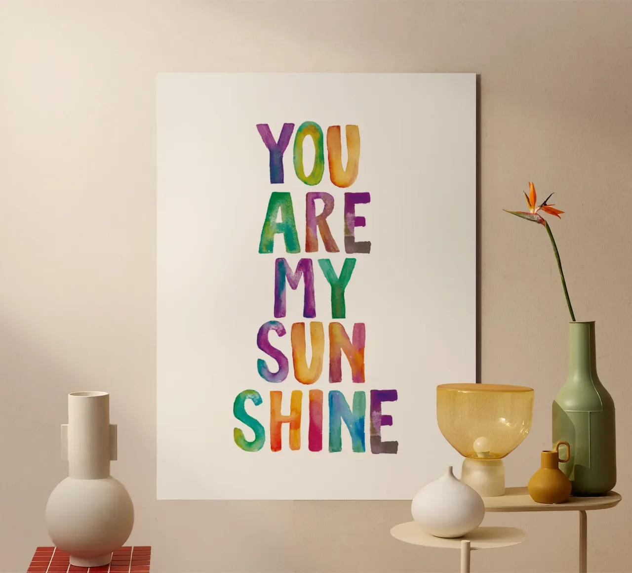 You Are My Sunshine - Design tipografico arcobaleno alluminio dibond da THE MOTIVATED TYPE