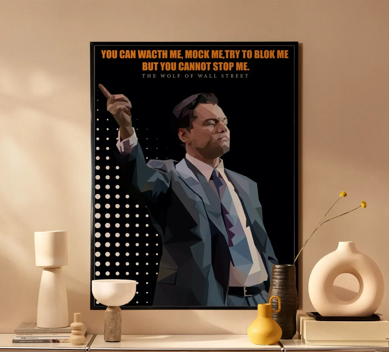 Cita il lupo poster con telaio in plastica da Low poly art