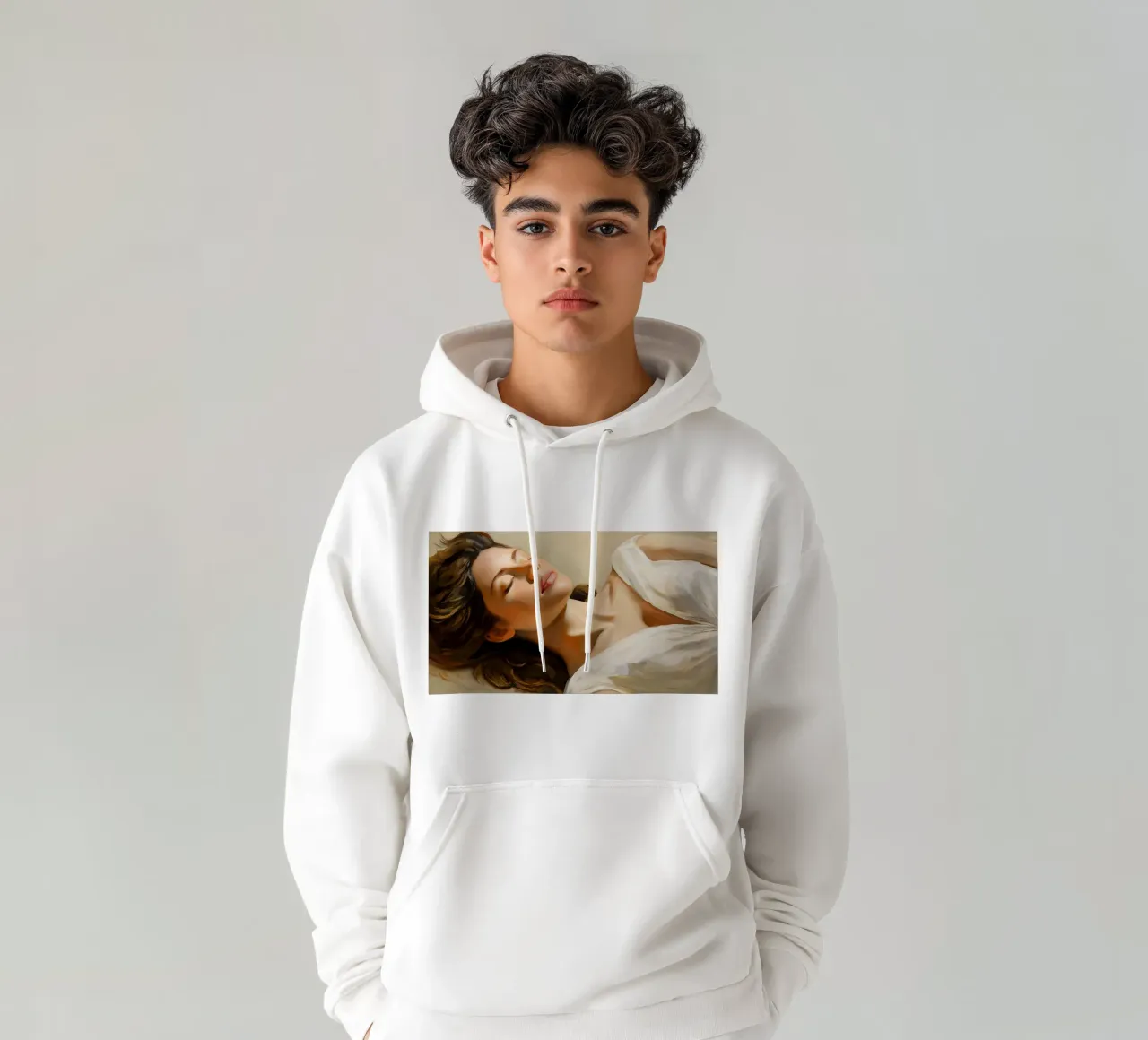 Donna addormentata nei colori tenui della natura felpa con cappuccio da Take Your Art BV