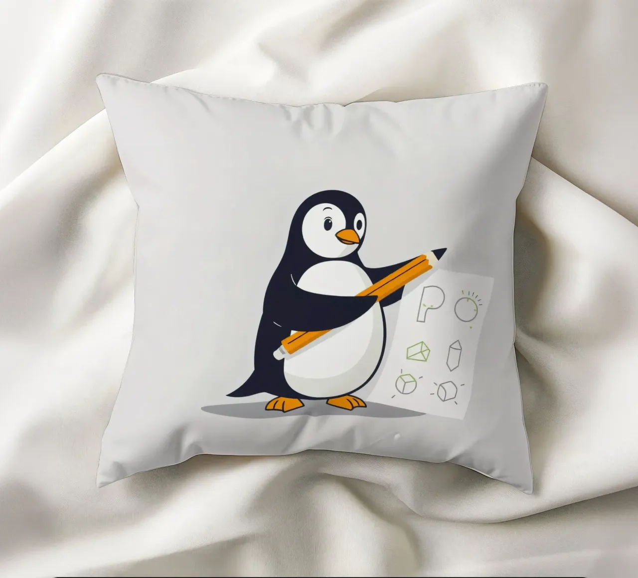 Un pingouin dessinant des formes et des lettres coussin de DesignDoodle