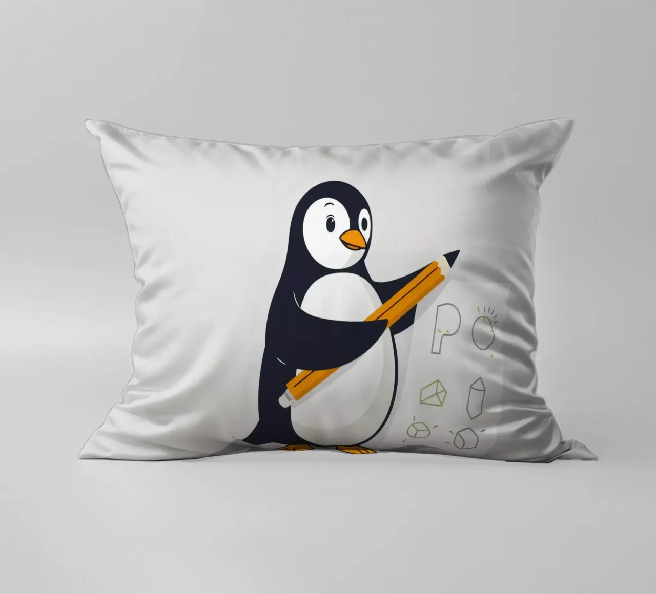 Un pingouin dessinant des formes et des lettres coussin de DesignDoodle