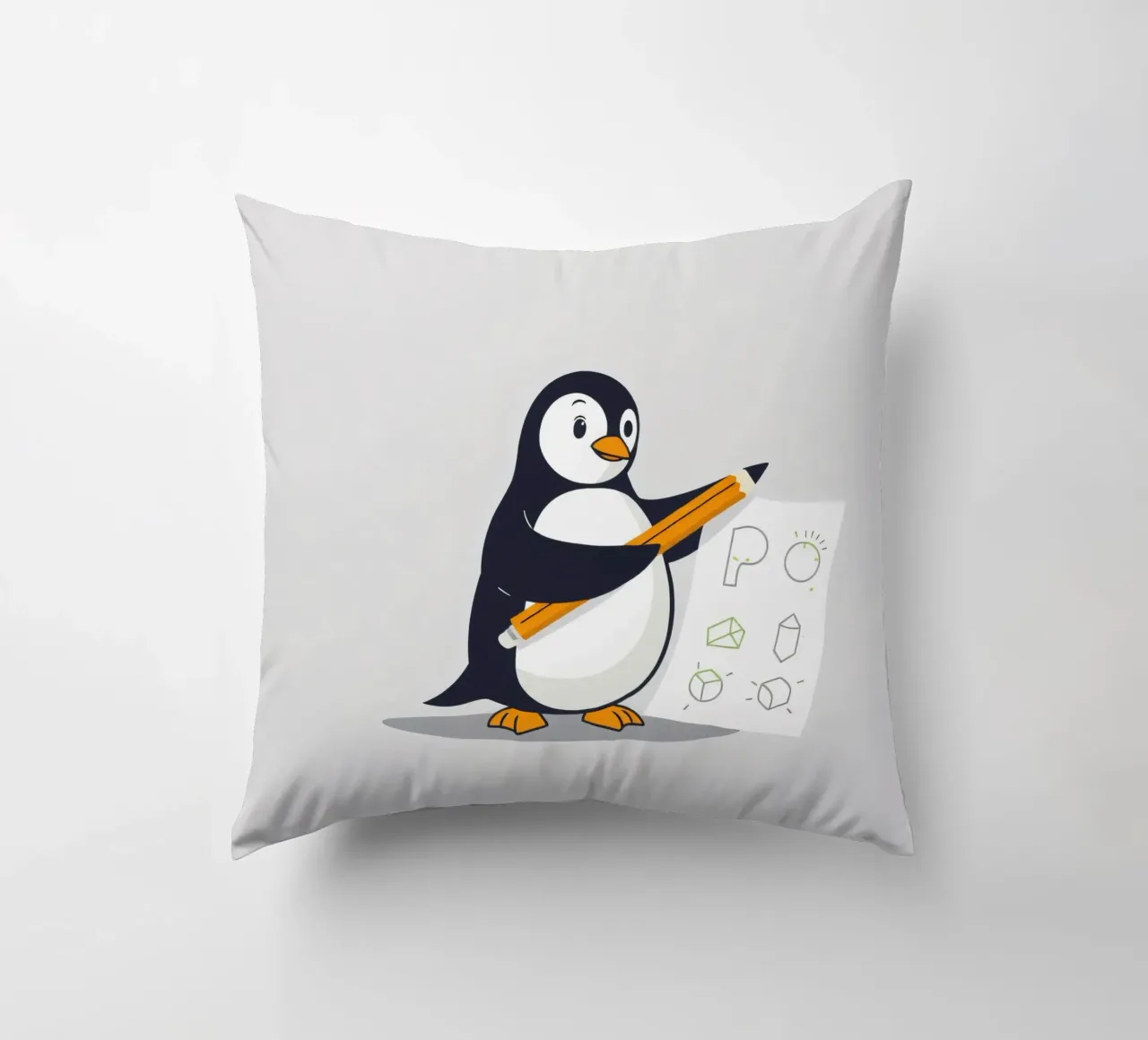 Un pingouin dessinant des formes et des lettres coussin de DesignDoodle