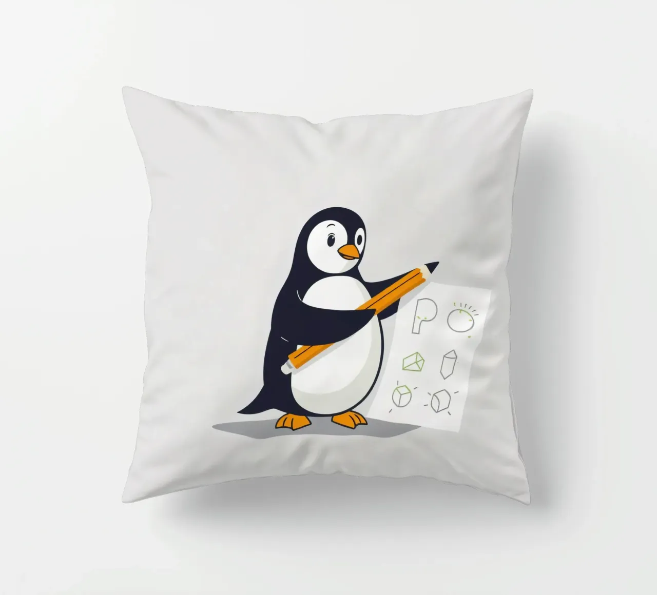 Un pingouin dessinant des formes et des lettres coussin de DesignDoodle