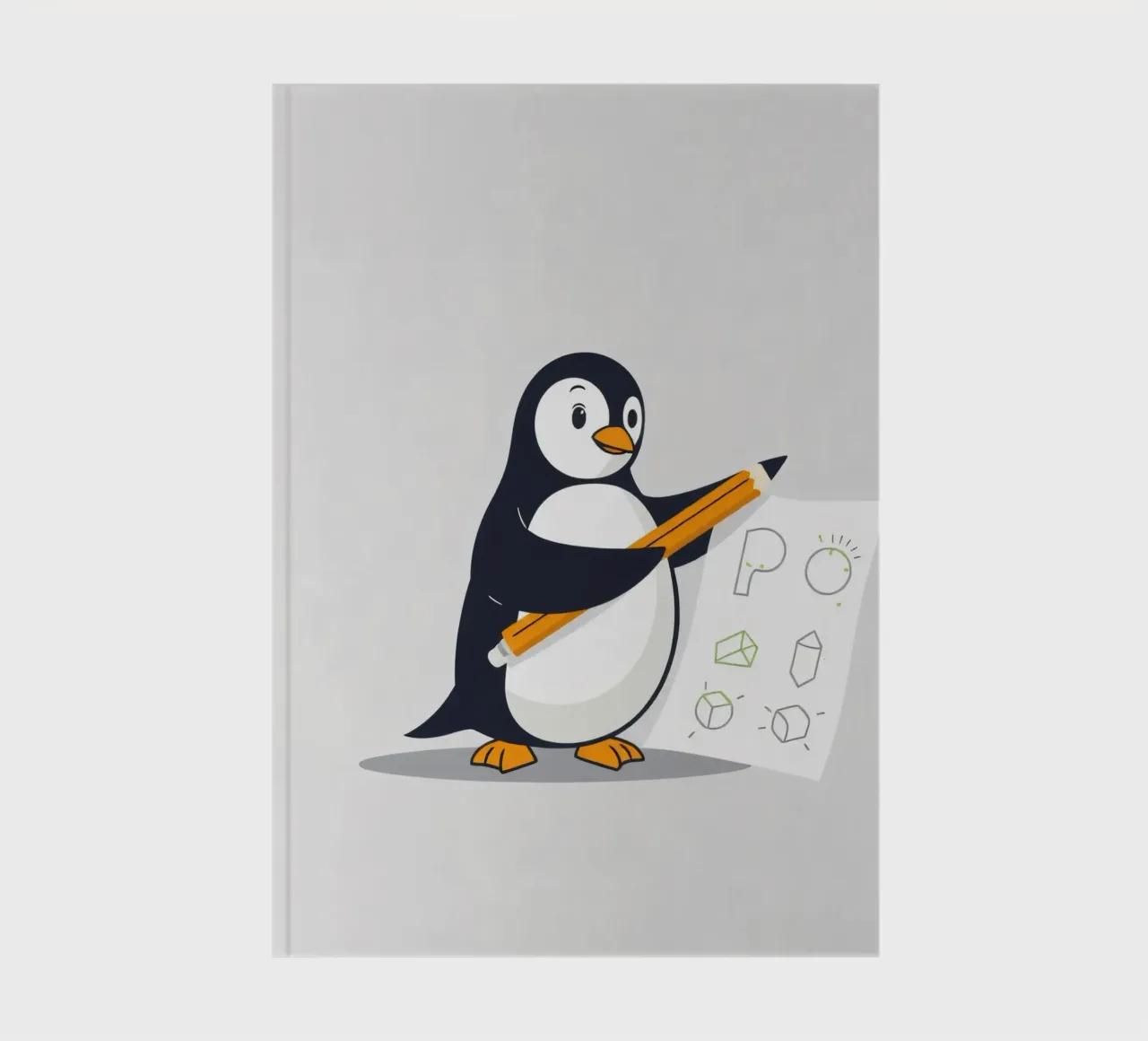 A cartoon penguin drawing shapes and letters notebook by DesignDoodle