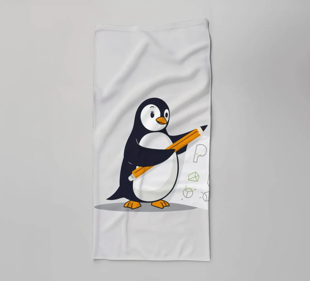 A cartoon penguin drawing shapes and letters towel by DesignDoodle