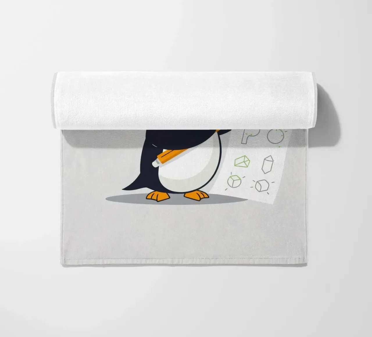 Un pinguino dei cartoni animati che disegna forme e lettere telo mare da DesignDoodle