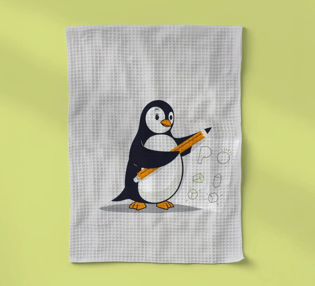 Un pingouin dessinant des formes et des lettres torchon de DesignDoodle
