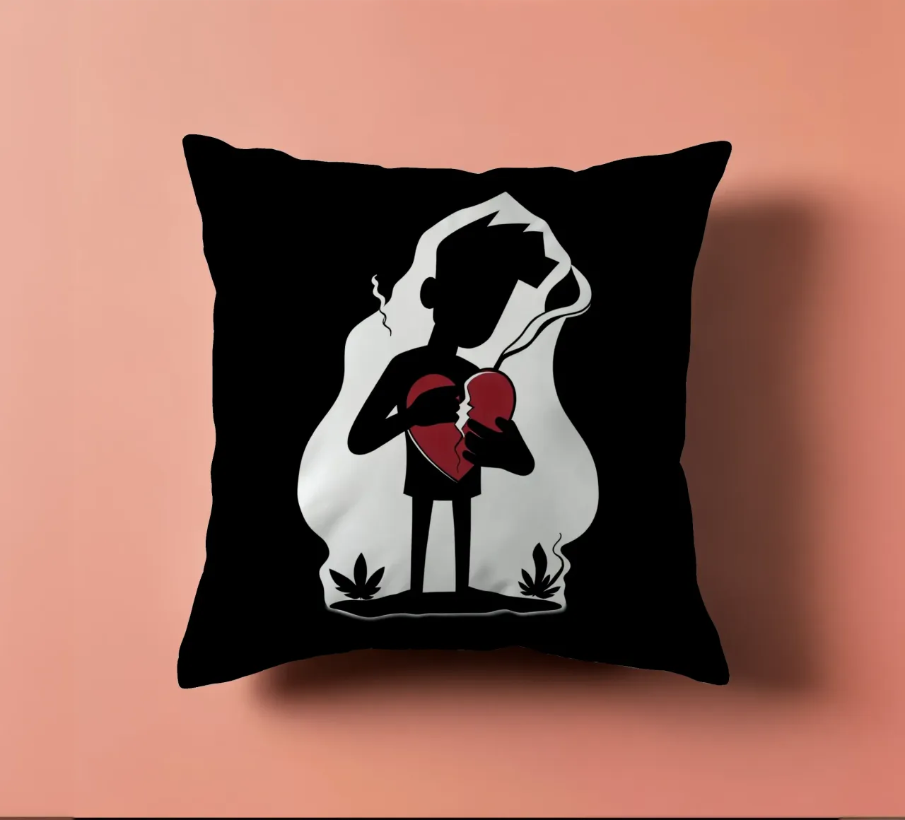 Una figura affranta tiene un cuore in frantumi cuscino da DesignDoodle