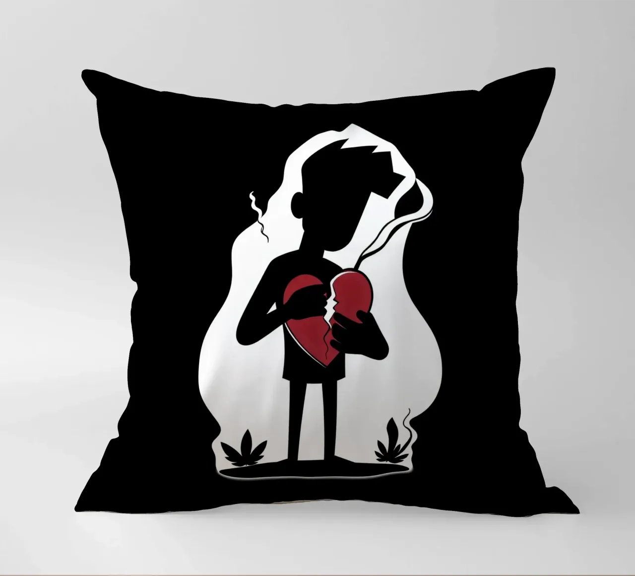 Una figura affranta tiene un cuore in frantumi cuscino da DesignDoodle