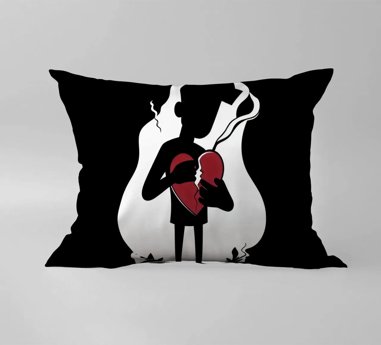 Una figura affranta tiene un cuore in frantumi cuscino da DesignDoodle