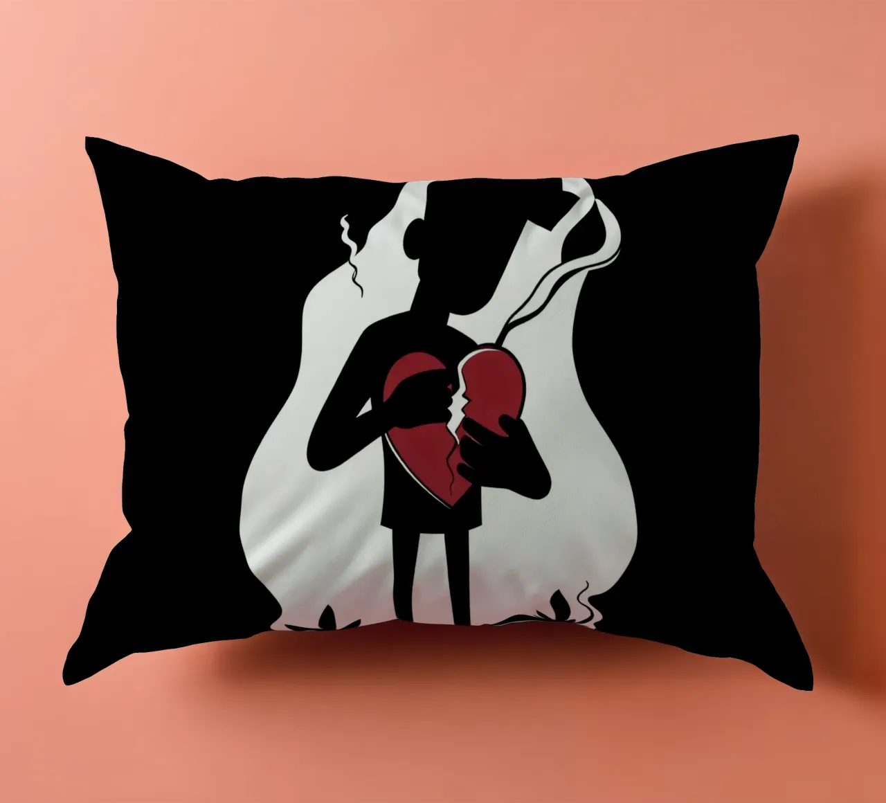 Una figura affranta tiene un cuore in frantumi cuscino da DesignDoodle