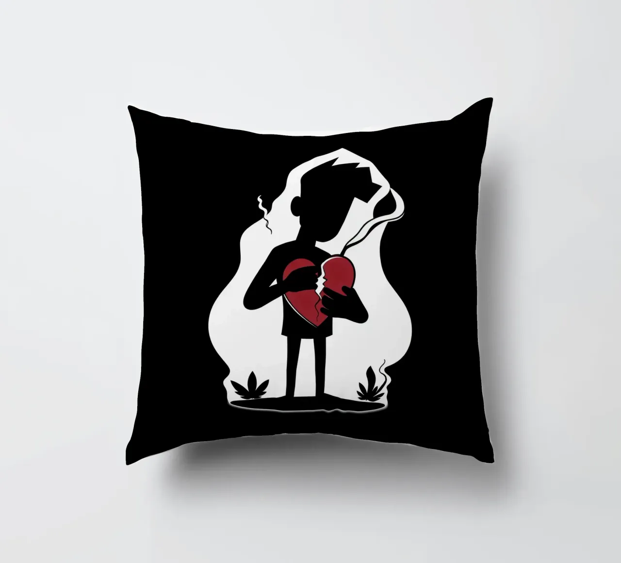 Una figura affranta tiene un cuore in frantumi cuscino da DesignDoodle