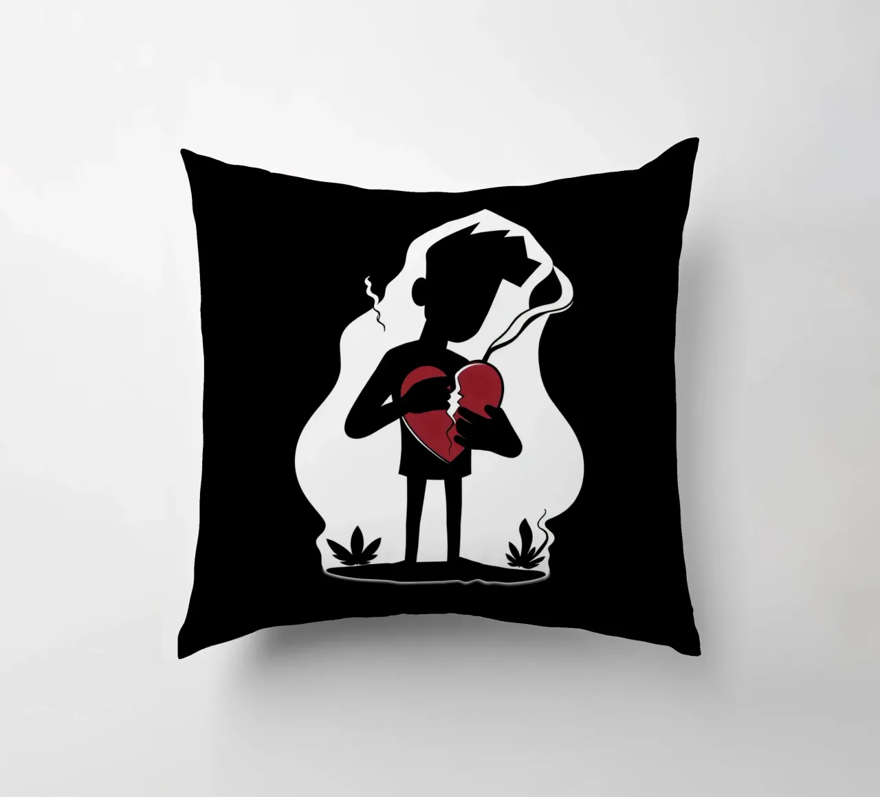Una figura affranta tiene un cuore in frantumi cuscino da DesignDoodle