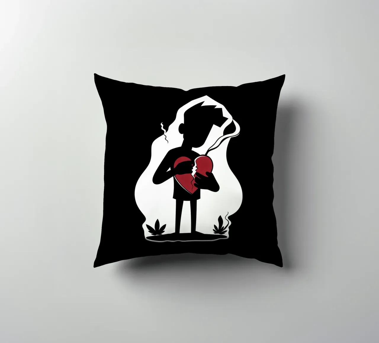 Una figura affranta tiene un cuore in frantumi cuscino da DesignDoodle