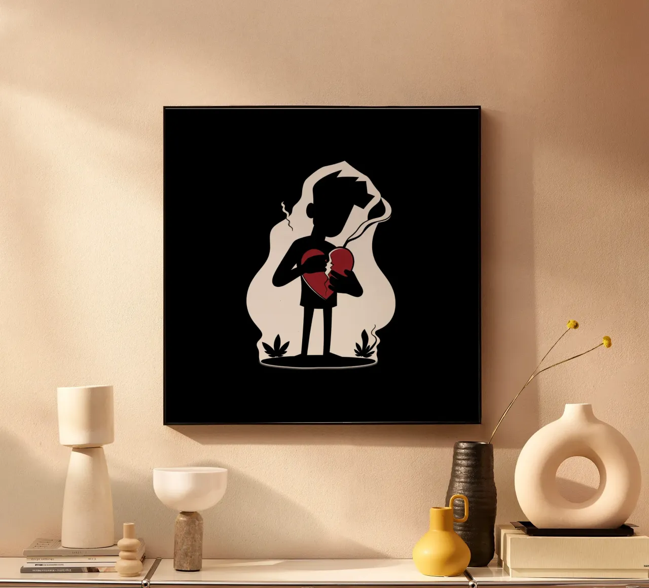 Una figura affranta tiene un cuore in frantumi plexiglass da DesignDoodle