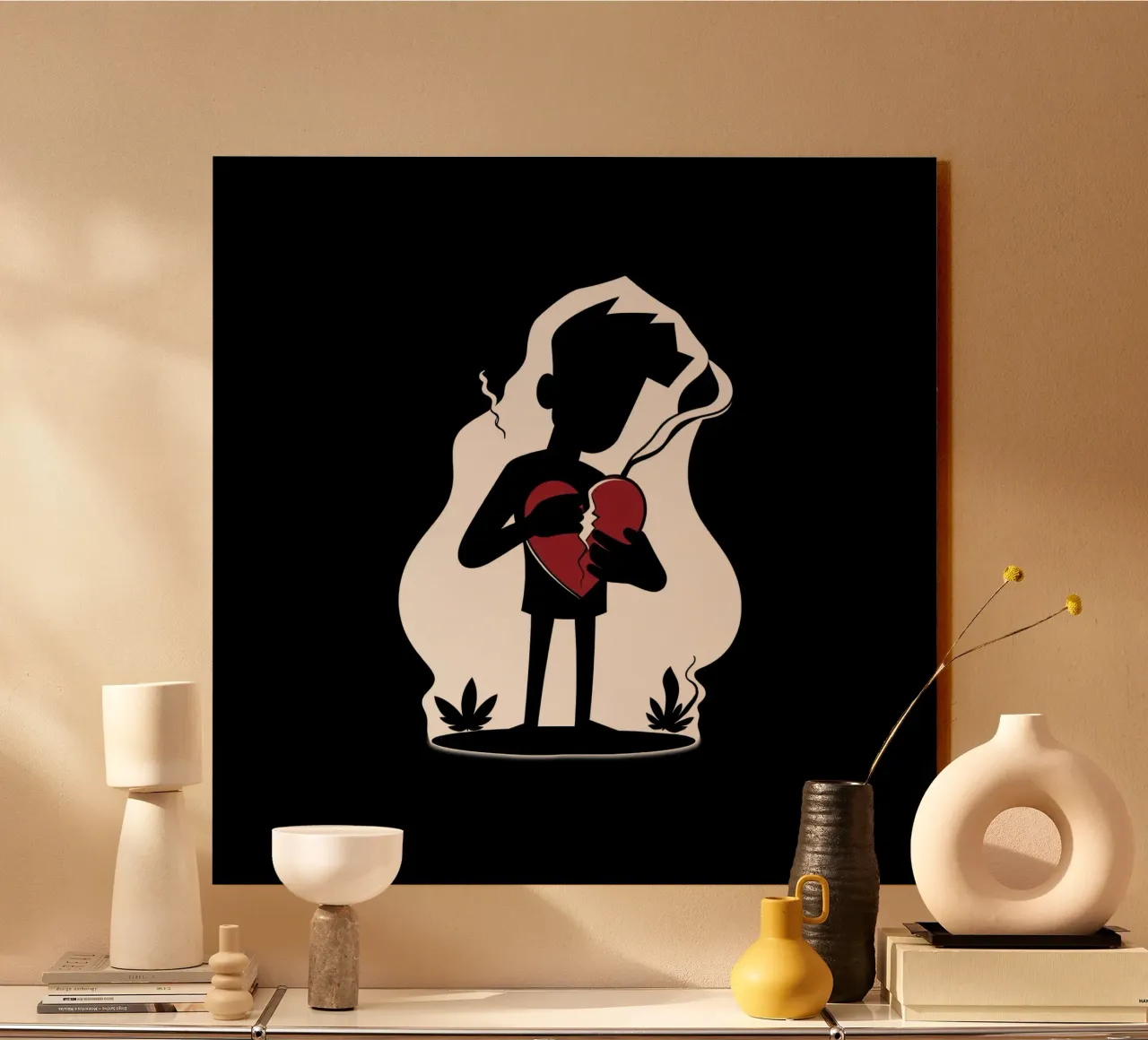 Una figura affranta tiene un cuore in frantumi plexiglass da DesignDoodle