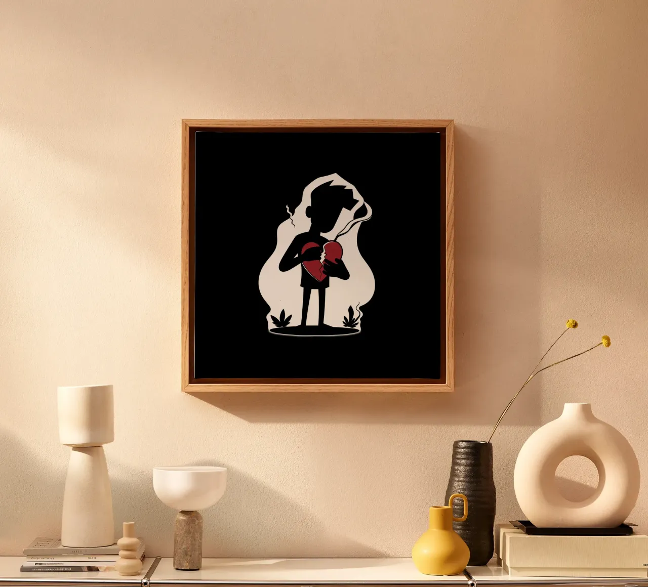 Una figura affranta tiene un cuore in frantumi tela con Cornice a cassetta da DesignDoodle