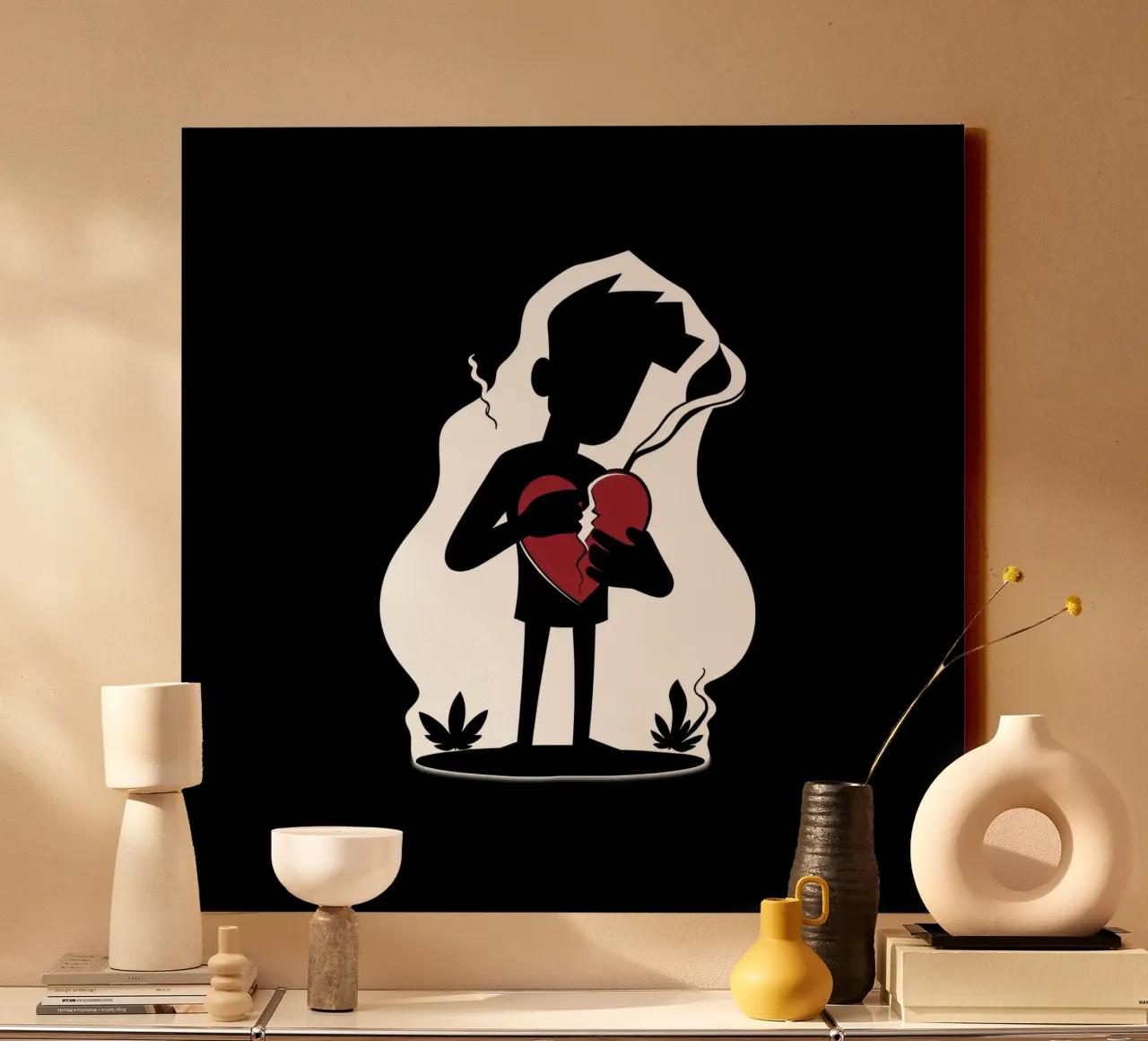 Una figura affranta tiene un cuore in frantumi tela con Cornice a cassetta da DesignDoodle