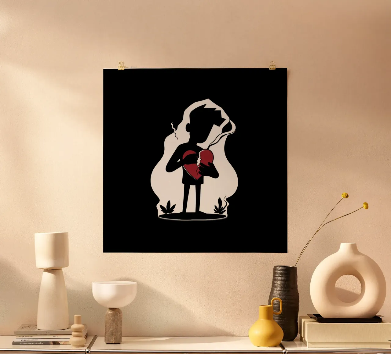 Una figura affranta tiene un cuore in frantumi carta hahnemühle da DesignDoodle