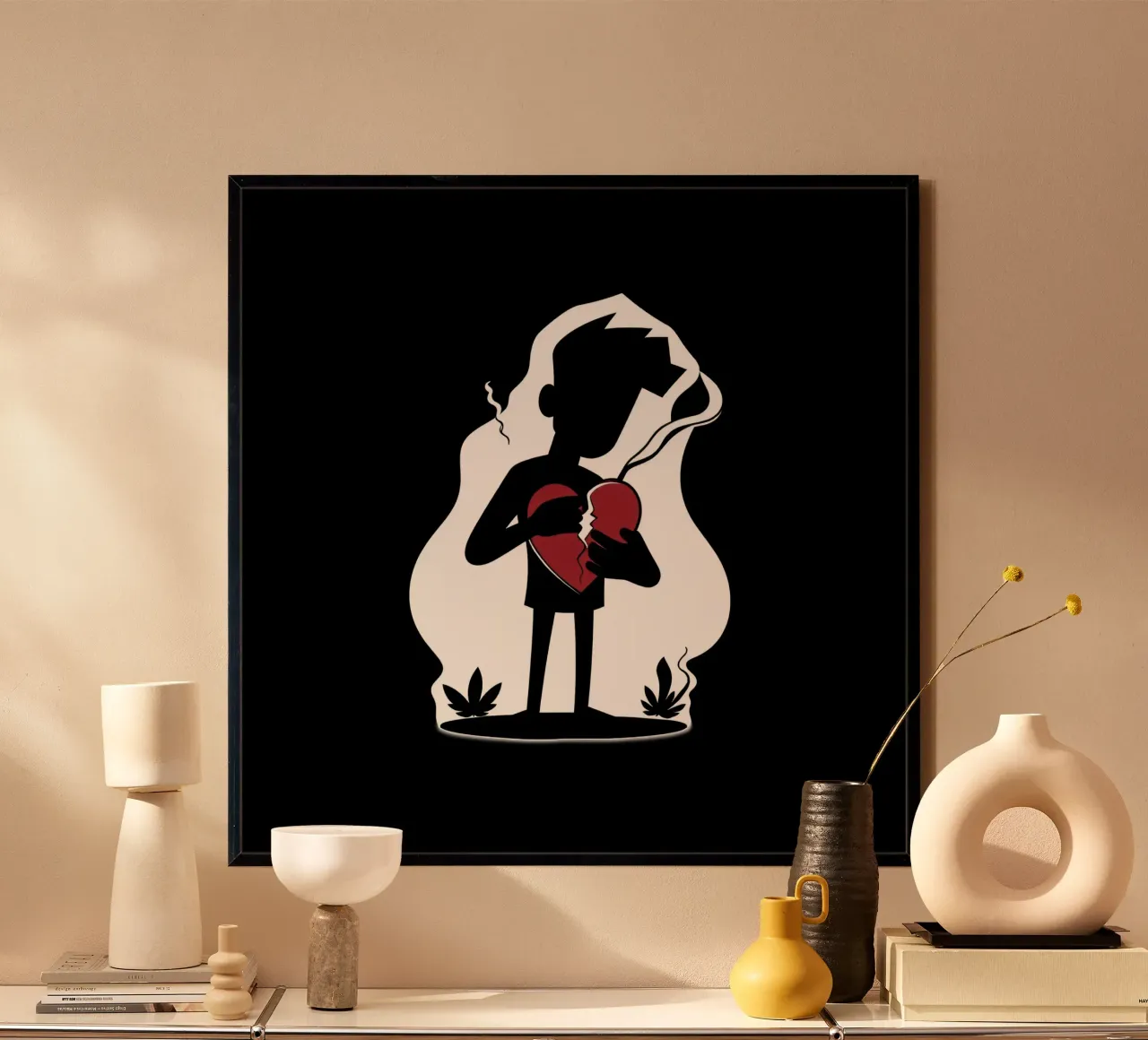 Una figura affranta tiene un cuore in frantumi carta hahnemühle da DesignDoodle