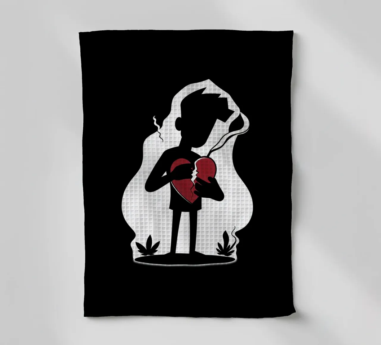 Una figura affranta tiene un cuore in frantumi canovaccio da cucina da DesignDoodle