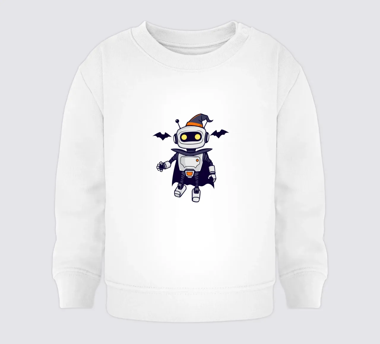Un robot giocoso in costume di Halloween, con tanto di mantello felpa neonato da DesignDoodle