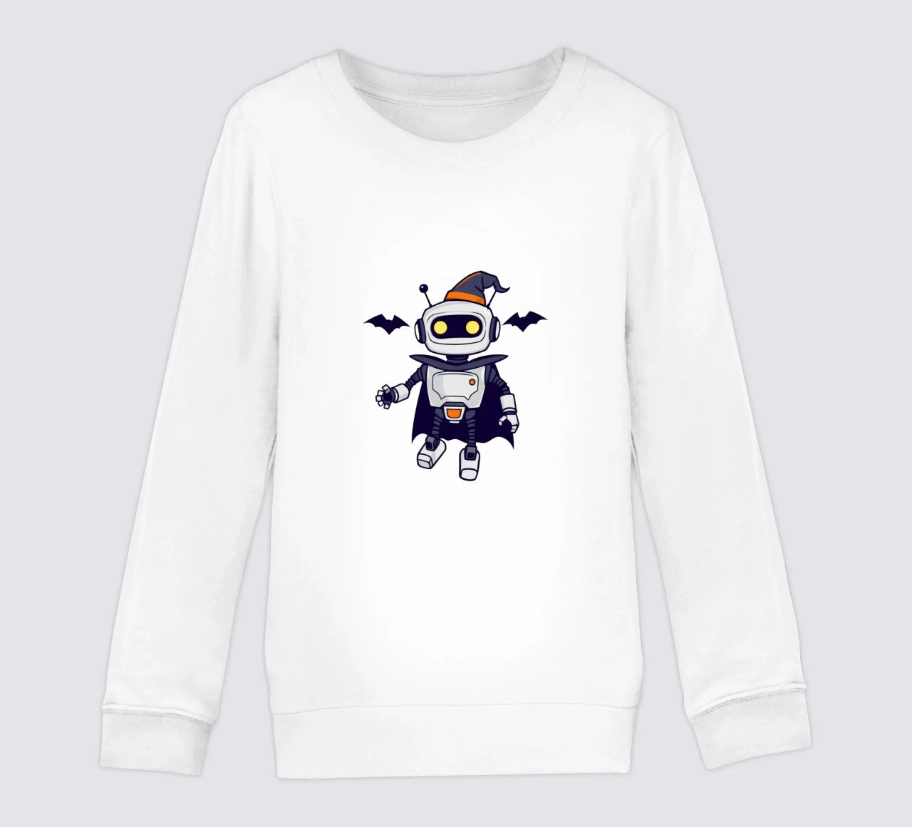 Un juguetón robot disfrazado de Halloween con capa sudadera para niño de DesignDoodle