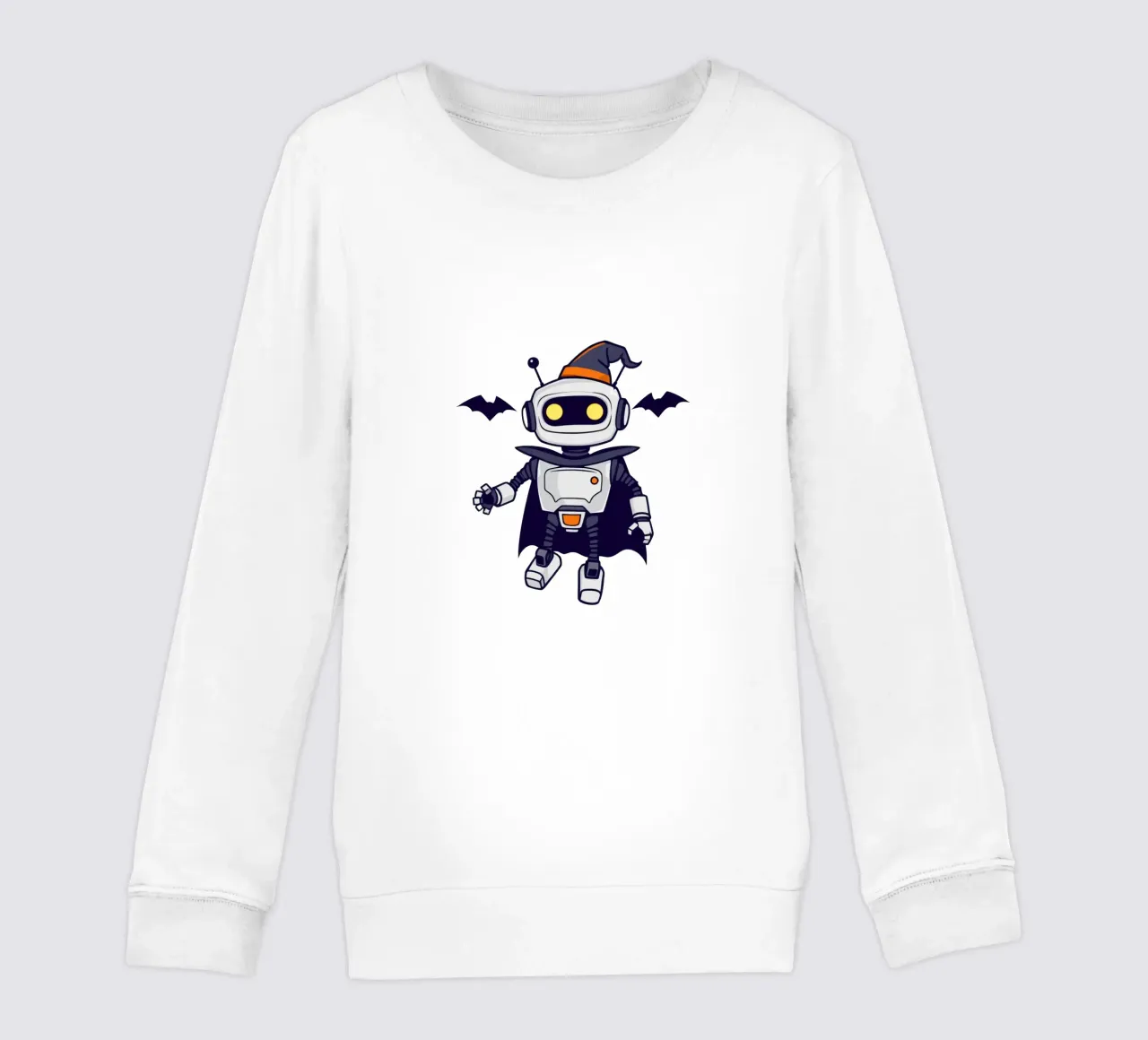 Un robot giocoso in costume di Halloween, con tanto di mantello felpa bambino da DesignDoodle