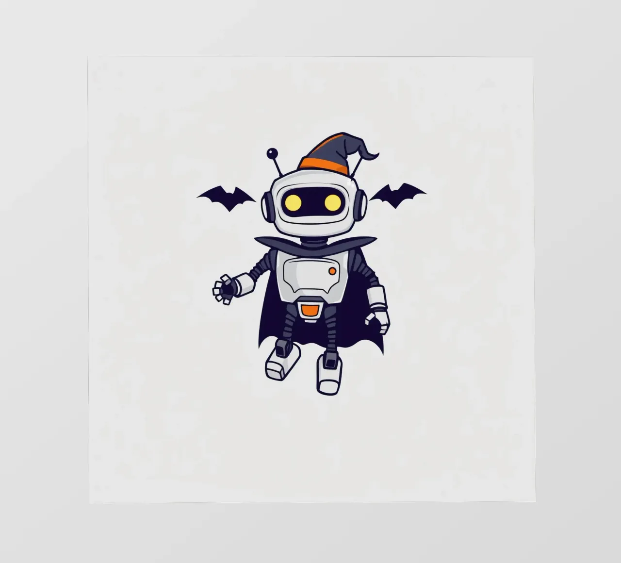 Un robot giocoso in costume di Halloween, con tanto di mantello pellicola backlit da DesignDoodle
