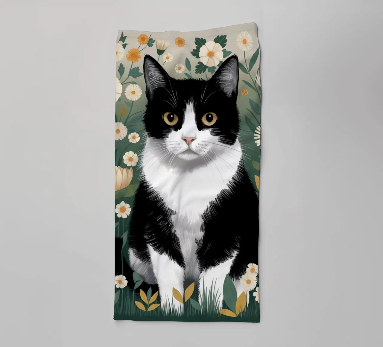 Gatto bianco e nero con margherite asciugamano da bagno da logic