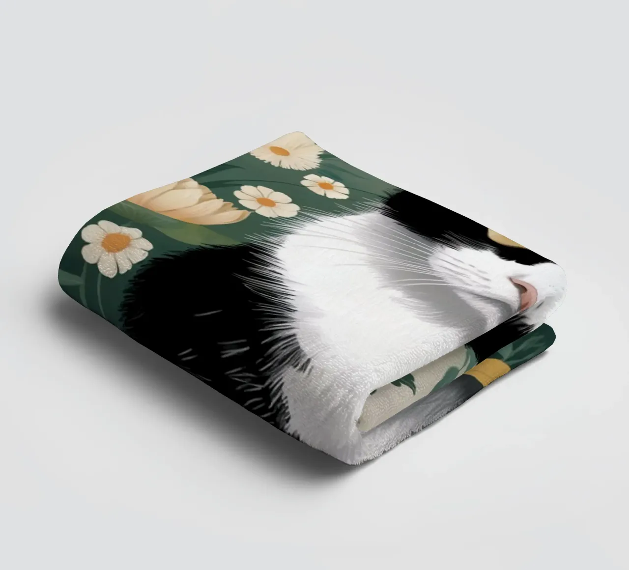 Gatto bianco e nero con margherite asciugamano da bagno da logic
