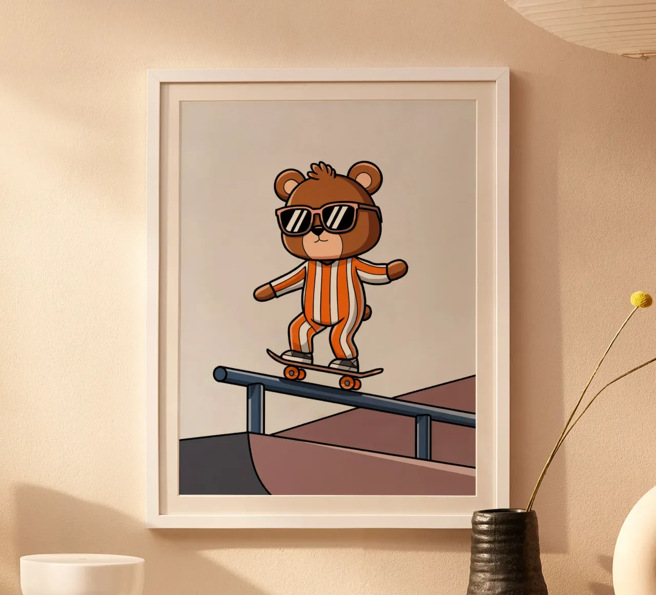 Orso Skateboarding poster con telaio in legno da logic