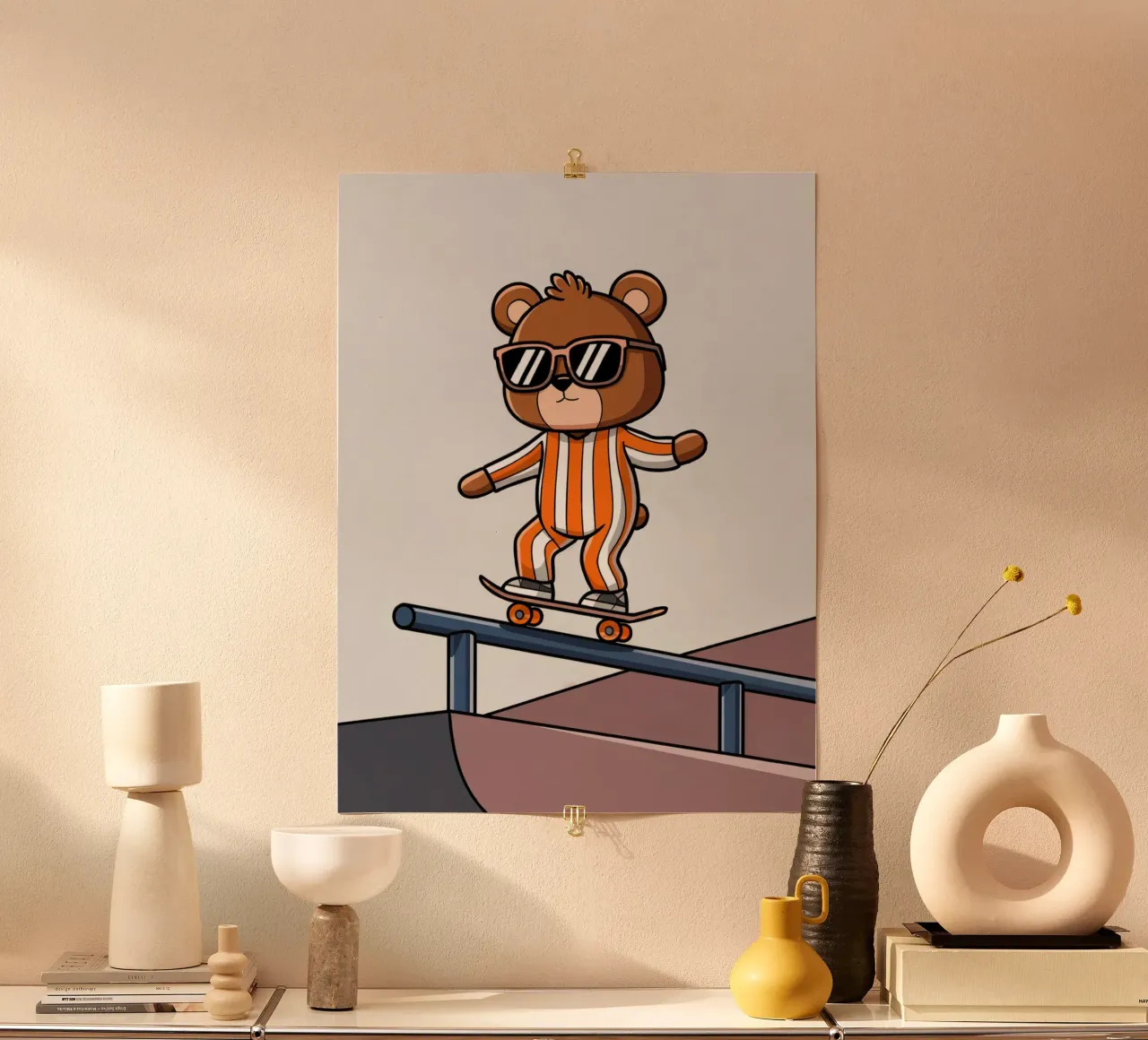 Orso Skateboarding poster con telaio in legno da logic