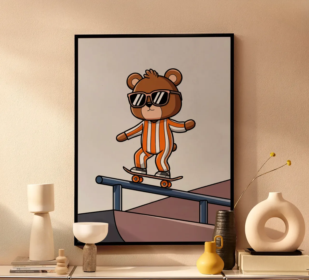 Orso Skateboarding poster con telaio in legno da logic