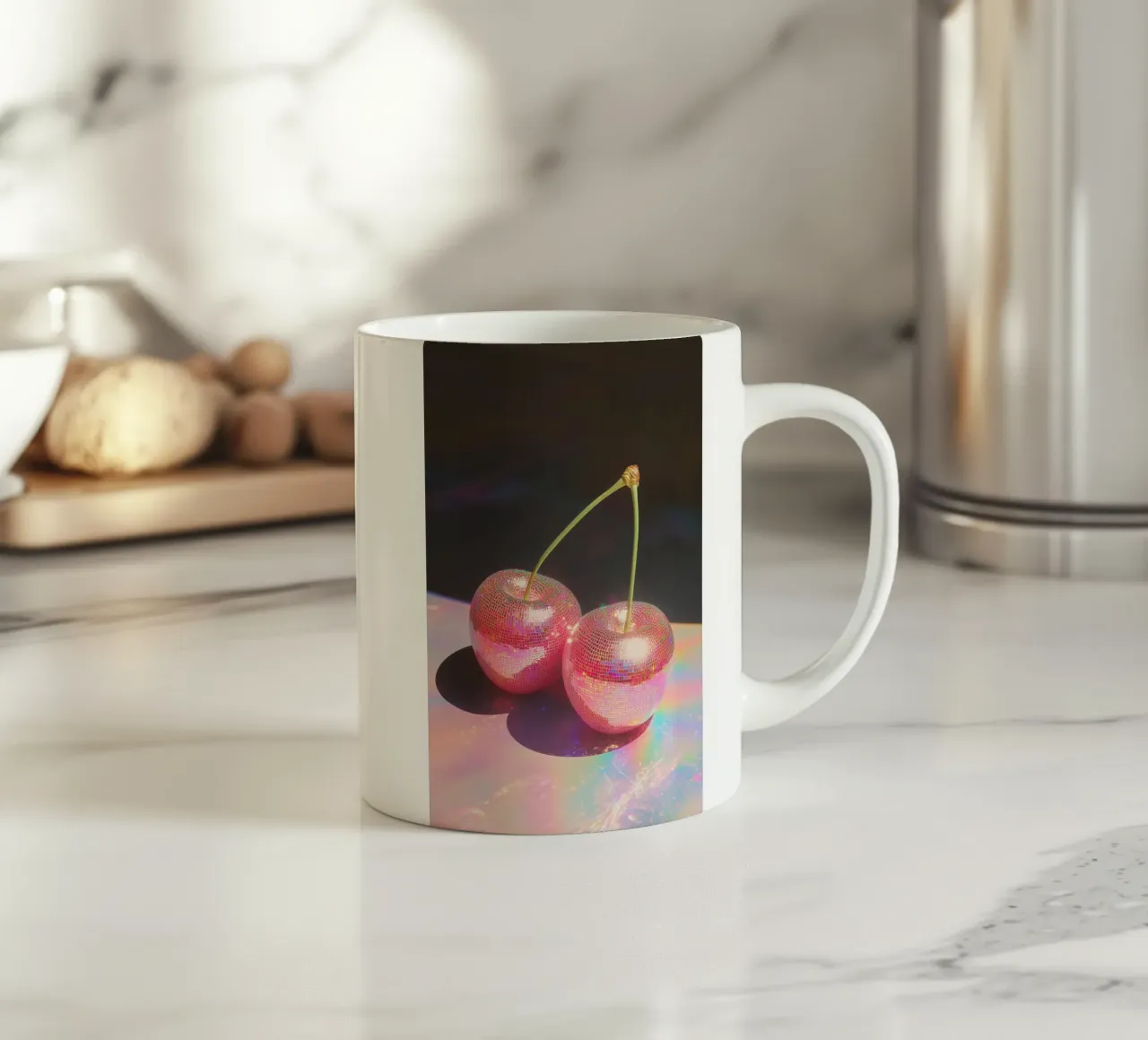 Disco Red Cherry Art tazza in ceramica da Melloi Art Print
