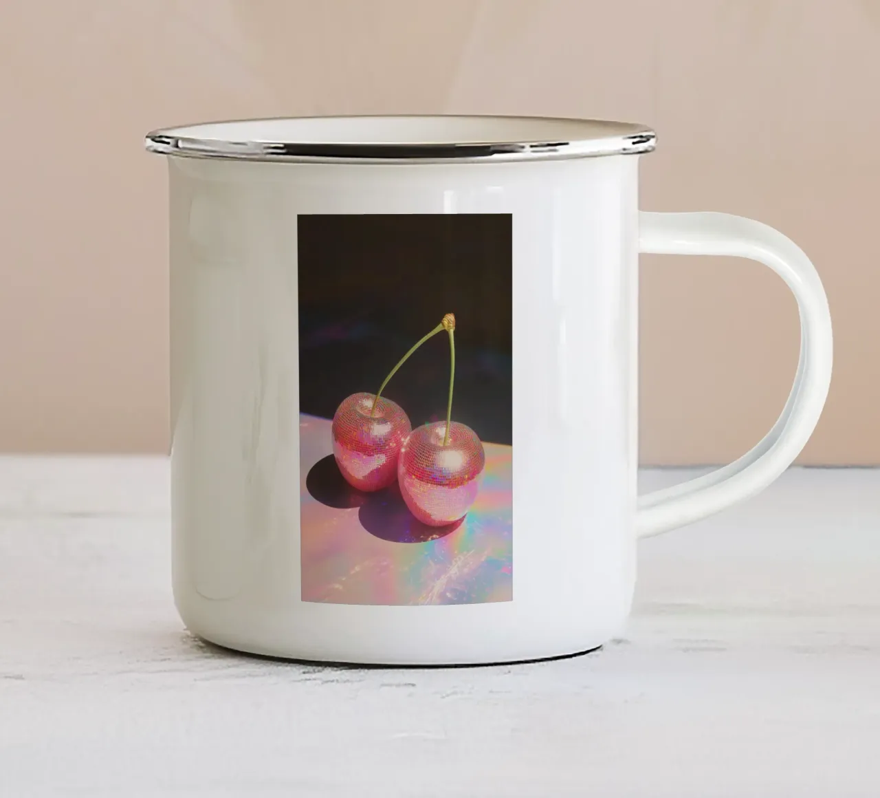 Disco Red Cherry Art tazza in smalto da Melloi Art Print