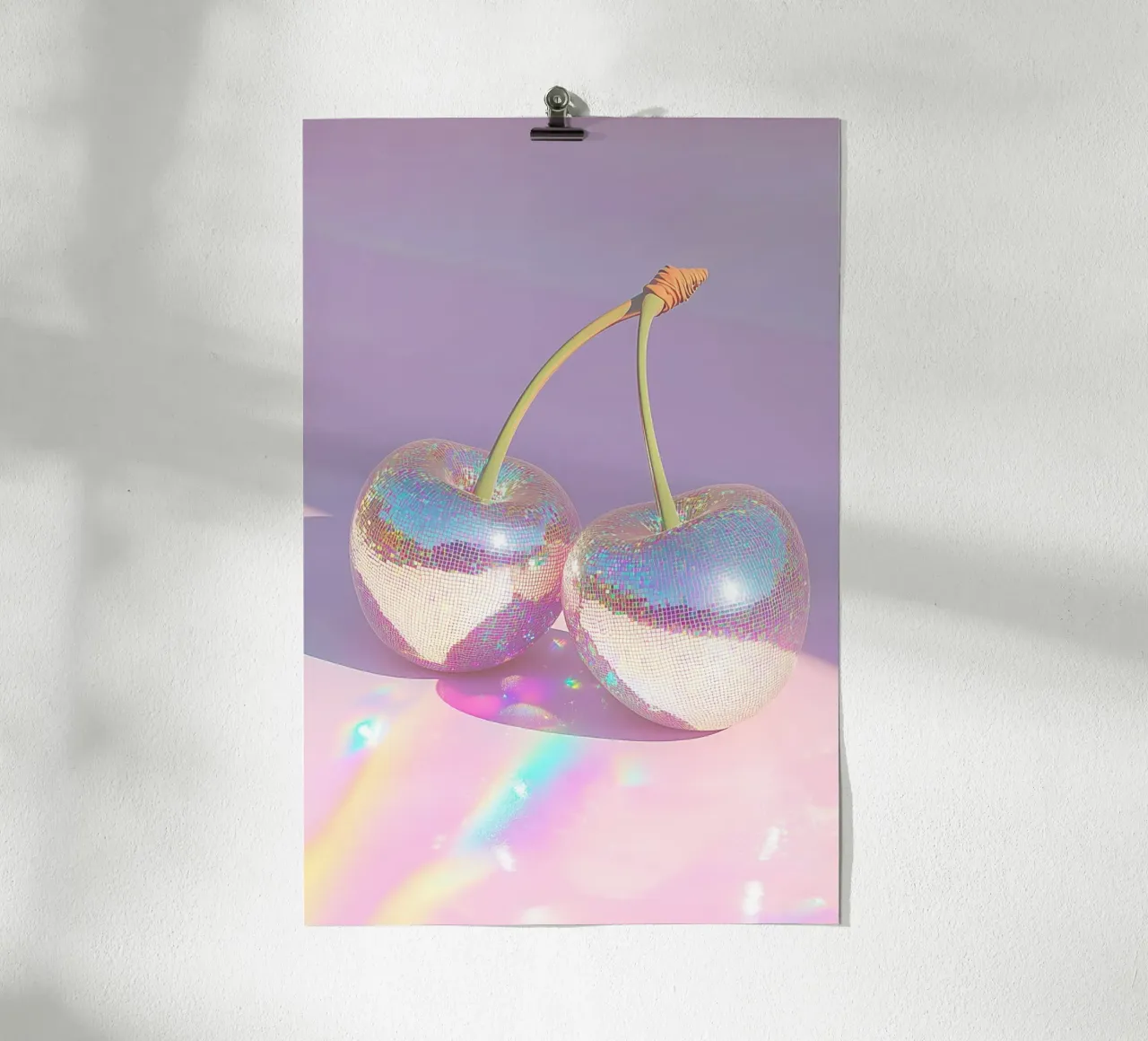 Prickelnde Disco-Ball-Kirschen Poster mit Kunststoffrahmen von Melloi Art Print