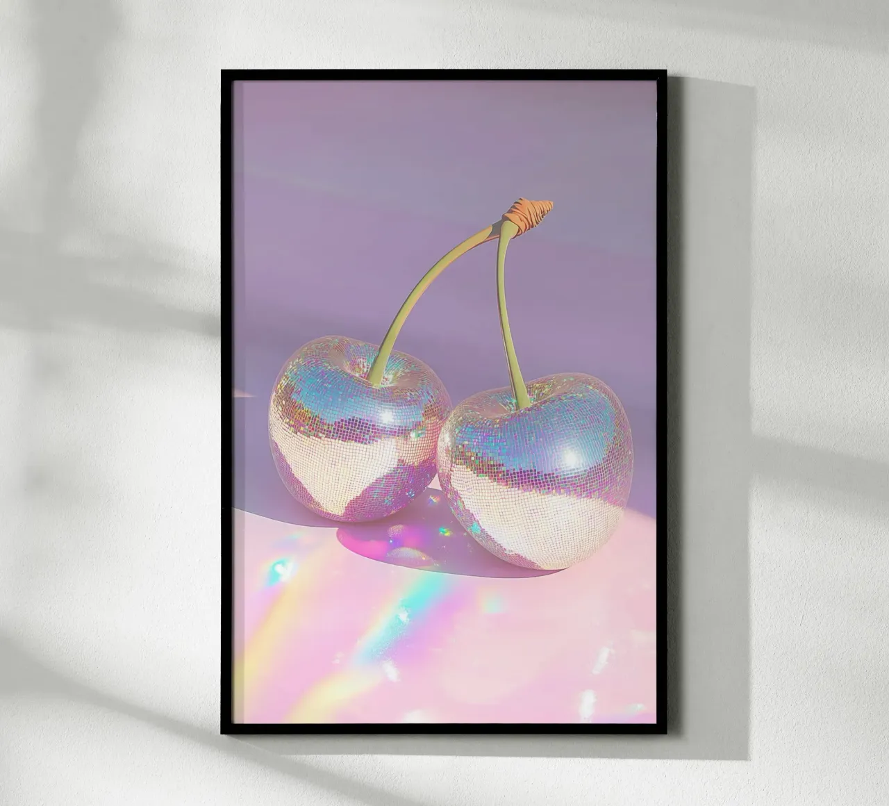 Prickelnde Disco-Ball-Kirschen Poster mit Kunststoffrahmen von Melloi Art Print