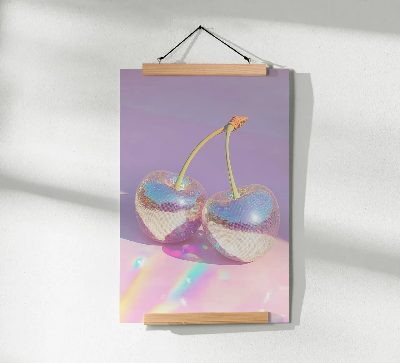 Prickelnde Disco-Ball-Kirschen Poster mit Kunststoffrahmen von Melloi Art Print
